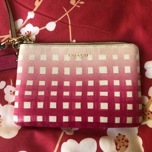 Coach Pink & White Gingham Wristlet